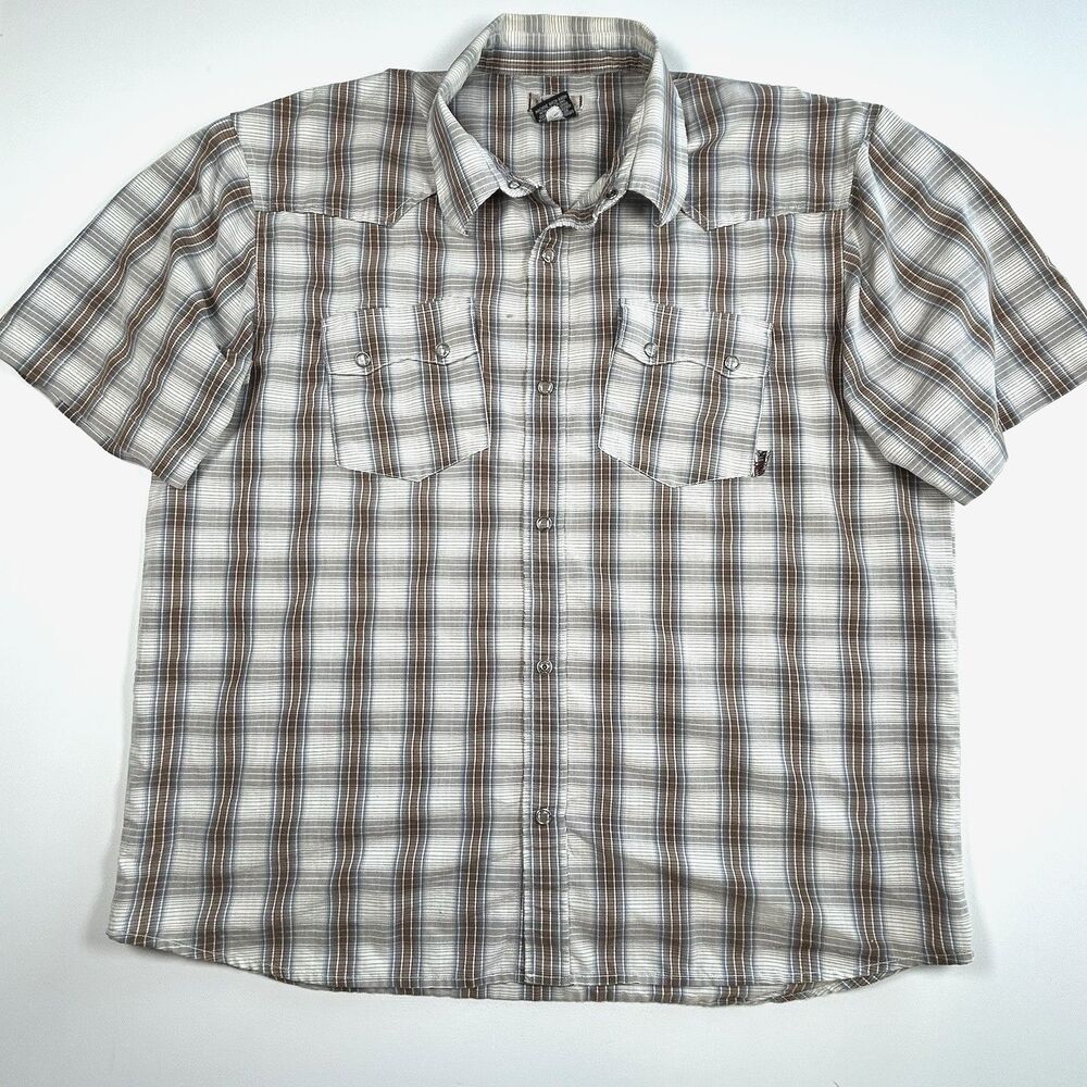 Tony Hawk Plaid Pearl Snap Skater Western Shirt Mens Size L Short Sleeve